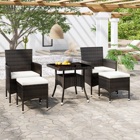 NNEVL 5 Piece Garden Dining Set Poly Rattan and Tempered Glass Black