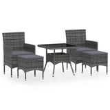 NNEVL 5 Piece Garden Dining Set Poly Rattan and Tempered Glass Grey