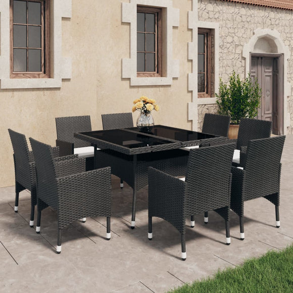 NNEVL 9 Piece Garden Dining Set Poly Rattan and Glass Black