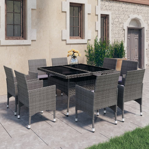 NNEVL 9 Piece Garden Dining Set Poly Rattan and Glass Grey