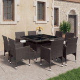 NNEVL 9 Piece Garden Dining Set Poly Rattan and Glass Brown