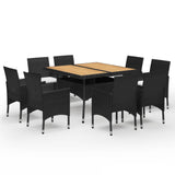 NNEVL 9 Piece Garden Dining Set Poly Rattan and Acacia Wood Black