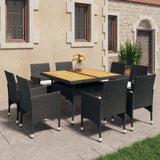 NNEVL 9 Piece Garden Dining Set Poly Rattan and Acacia Wood Black