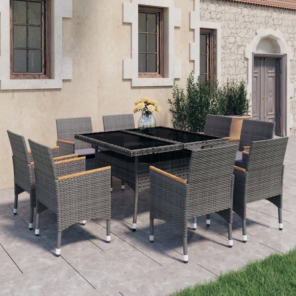 NNEVL 9 Piece Garden Dining Set Poly Rattan and Acacia Wood Grey