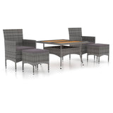 NNEVL 5 Piece Garden Dining Set Poly Rattan & Solid Acacia Wood Grey
