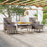 NNEVL 5 Piece Garden Dining Set Poly Rattan & Solid Acacia Wood Grey