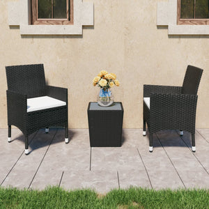 NNEVL 3 Piece Bistro Set Poly Rattan and Tempered Glass Black