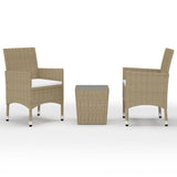 NNEVL 3 Piece Bistro Set Poly Rattan and Tempered Glass Beige