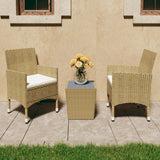 NNEVL 3 Piece Bistro Set Poly Rattan and Tempered Glass Beige