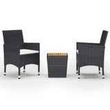 NNEVL 3 Piece Bistro Set Poly Rattan and Acacia Wood Black