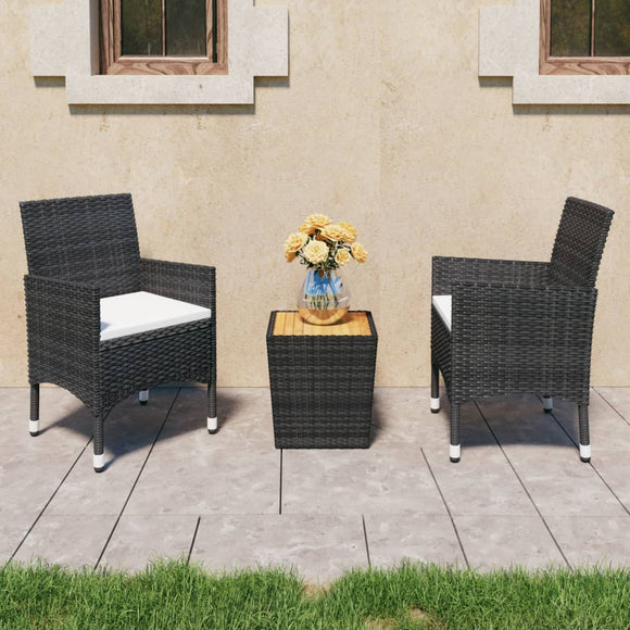 NNEVL 3 Piece Bistro Set Poly Rattan and Acacia Wood Black