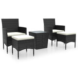 NNEVL 5 Piece Garden Bistro Set Poly Rattan and Tempered Glass Black
