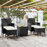 NNEVL 5 Piece Garden Bistro Set Poly Rattan and Tempered Glass Black