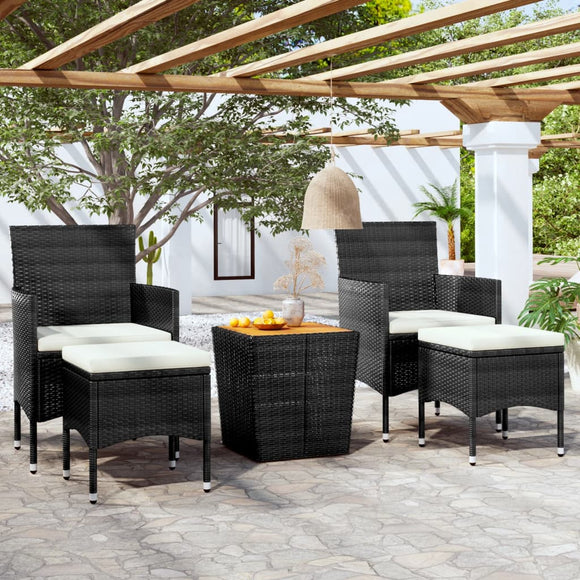 NNEVL 5 Piece Garden Bistro Set Poly Rattan & Solid Acacia Wood Black