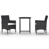 NNEVL 3 Piece Garden Bistro Set Poly Rattan and Tempered Glass Black