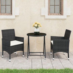 NNEVL 3 Piece Garden Bistro Set Poly Rattan and Tempered Glass Black