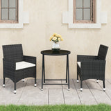 NNEVL 3 Piece Garden Bistro Set Poly Rattan and Tempered Glass Black
