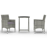 NNEVL 3 Piece Garden Bistro Set Poly Rattan and Tempered Glass Grey