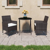 NNEVL 3 Piece Garden Bistro Set Poly Rattan and Tempered Glass Brown