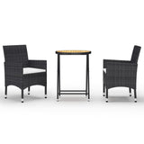 NNEVL 3 Piece Garden Bistro Set Poly Rattan and Acacia Wood Black