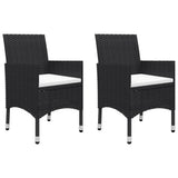 NNEVL 3 Piece Garden Bistro Set Poly Rattan and Acacia Wood Black
