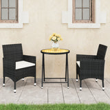 NNEVL 3 Piece Garden Bistro Set Poly Rattan and Acacia Wood Black