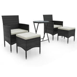 NNEVL 5 Piece Garden Bistro Set Poly Rattan and Tempered Glass Black