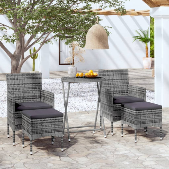 NNEVL 5 Piece Garden Bistro Set Poly Rattan and Tempered Glass Grey