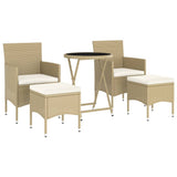 NNEVL 5 Piece Garden Bistro Set Poly Rattan and Tempered Glass Beige