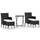 NNEVL 5 Piece Garden Bistro Set Poly Rattan & Solid Acacia Wood Black