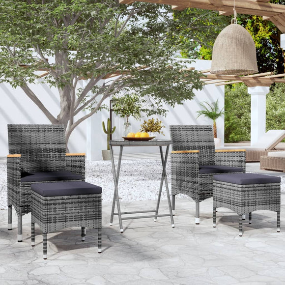 NNEVL 5 Piece Garden Bistro Set Poly Rattan and Tempered Glass Grey