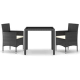 NNEVL 3 Piece Garden Dining Set Poly Rattan and Tempered Glass Black