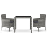 NNEVL 3 Piece Garden Dining Set Poly Rattan and Tempered Glass Grey
