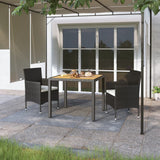 NNEVL 3 Piece Garden Dining Set Poly Rattan & Solid Acacia Wood Black