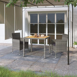 NNEVL 3 Piece Garden Dining Set Poly Rattan & Solid Acacia Wood Grey