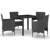 NNEVL 5 Piece Garden Dining Set Poly Rattan and Tempered Glass Black