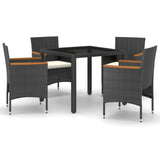 NNEVL 5 Piece Garden Dining Set Poly Rattan and Tempered Glass Black