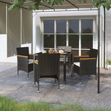 NNEVL 5 Piece Garden Dining Set Poly Rattan and Tempered Glass Black