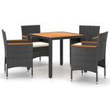 NNEVL 5 Piece Garden Dining Set Poly Rattan & Solid Acacia Wood Black
