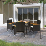 NNEVL 5 Piece Garden Dining Set Poly Rattan & Solid Acacia Wood Black