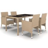 NNEVL 5 Piece Garden Dining Set Poly Rattan and Tempered Glass Beige