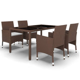 NNEVL 5 Piece Garden Dining Set Poly Rattan and Tempered Glass Brown