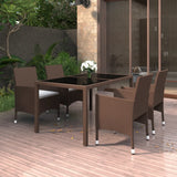 NNEVL 5 Piece Garden Dining Set Poly Rattan and Tempered Glass Brown