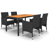 NNEVL 5 Piece Garden Dining Set Poly Rattan Black