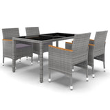 NNEVL 5 Piece Garden Dining Set Poly Rattan and Tempered Glass Grey