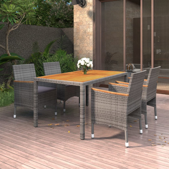NNEVL 5 Piece Garden Dining Set Poly Rattan Grey