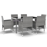 NNEVL 7 Piece Garden Dining Set Poly Rattan and Tempered Glass Grey