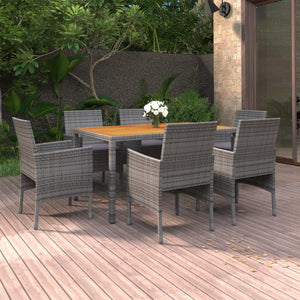 NNEVL 7 Piece Garden Dining Set Poly Rattan Grey