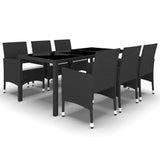 NNEVL 7 Piece Garden Dining Set Poly Rattan and Tempered Glass Black