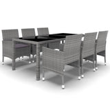 NNEVL 7 Piece Garden Dining Set Poly Rattan and Tempered Glass Grey